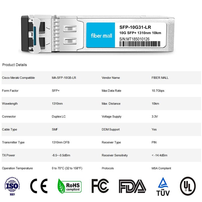 fiber mall SFP 10G LR for Cisoc SFP-10G-LR Ubiquiti Unifi UF-SM-10G Mikrotik S+31DLC10D Netgear AXM762 D-Link DEM-432XT Finisar FTLX1471D3BCL 10GBASE-LR SFP+ 1310nm 10km DOM Transceiver Module - Image 5